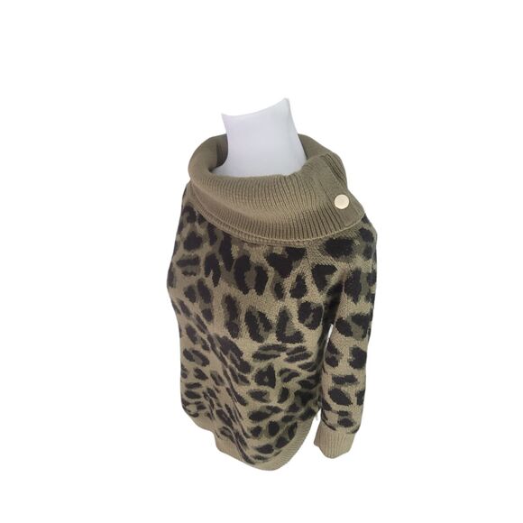 89th & Madison Cheetah Print Olive Green Black Cowl Neck Sweater Small Petite - Picture 2 of 10